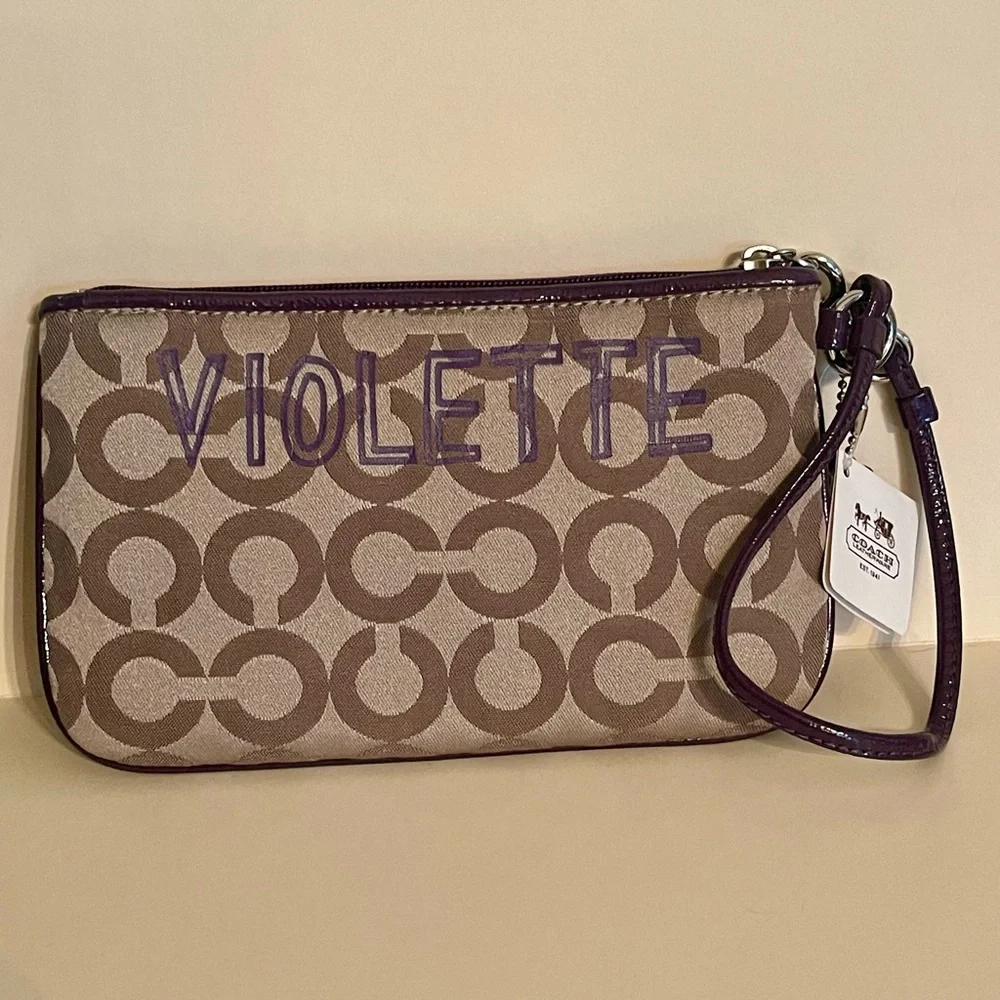 Coach Poppy Chan!! “Violette” Purple & Signature Wristlet w/beads & sequins NWT - Picture 4 of 7